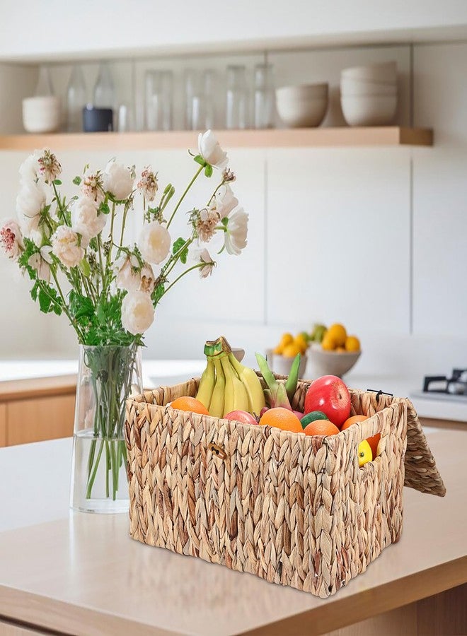 Hipiwe Wicker Storage Bins with Lid, X-Large Handwoven Water Hyacinth Wicker Baskets Rectangular Decorative Shelf Baskets Bin Built-in Handles Household Basket Boxes for Shelf Home Organizing - Image 4