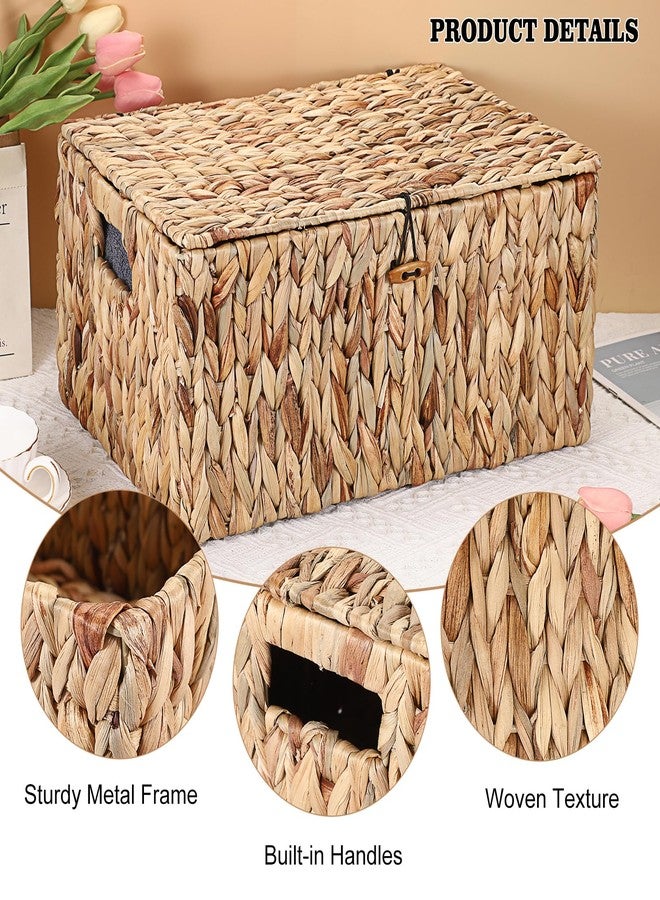 Hipiwe Wicker Storage Bins with Lid, X-Large Handwoven Water Hyacinth Wicker Baskets Rectangular Decorative Shelf Baskets Bin Built-in Handles Household Basket Boxes for Shelf Home Organizing - Image 3
