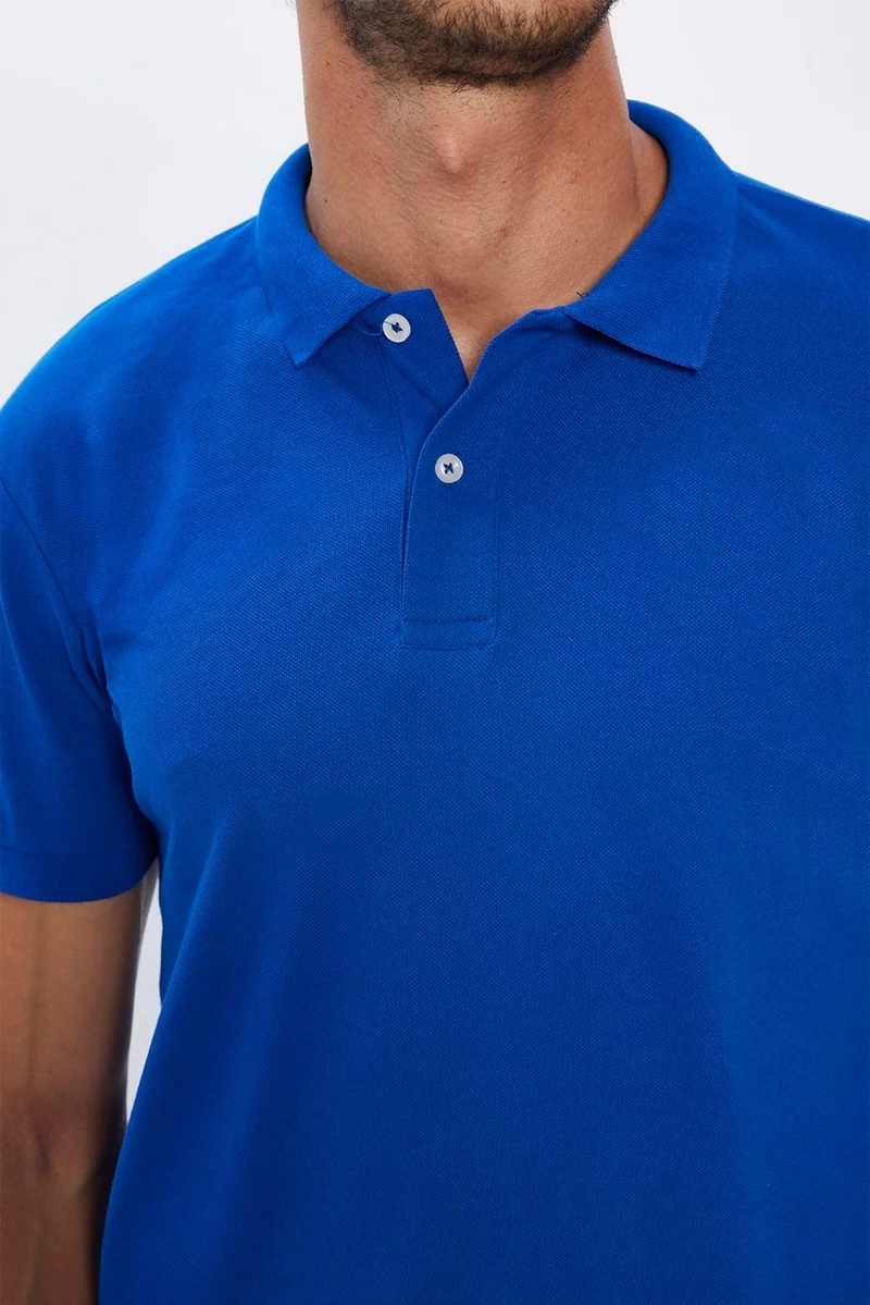 تودورس Men's Slim Fit Slim Cut Cotton Soft Texture Cool Fabric Plain Dark Blue Polo Neck T-Shirt