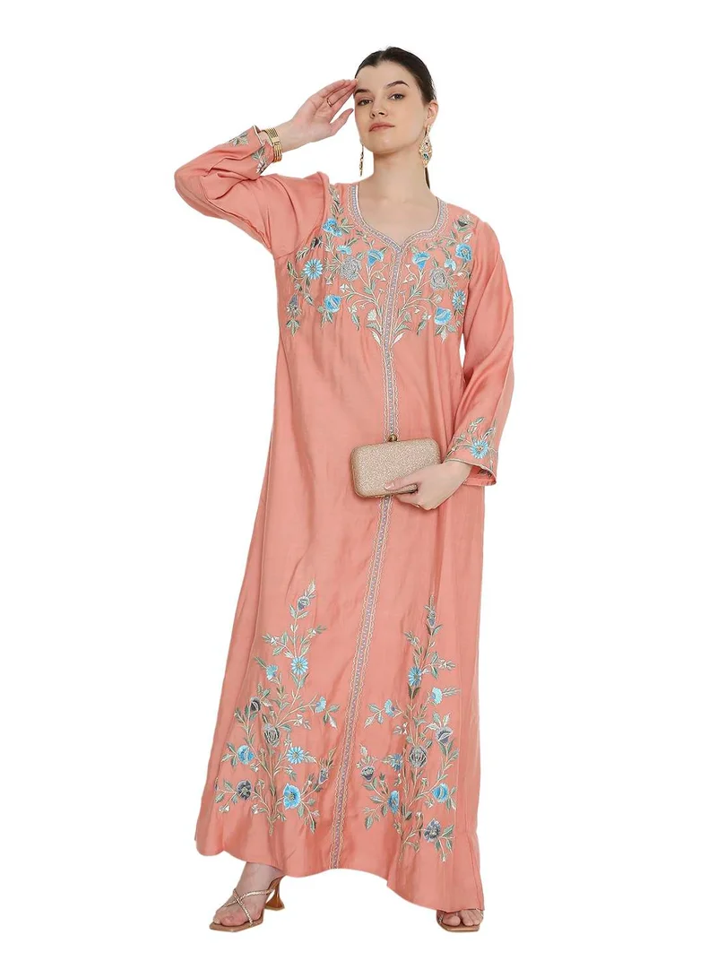 هانا آند سارا unique stylish flowery long arabic kaftan tradtional jalabia dress