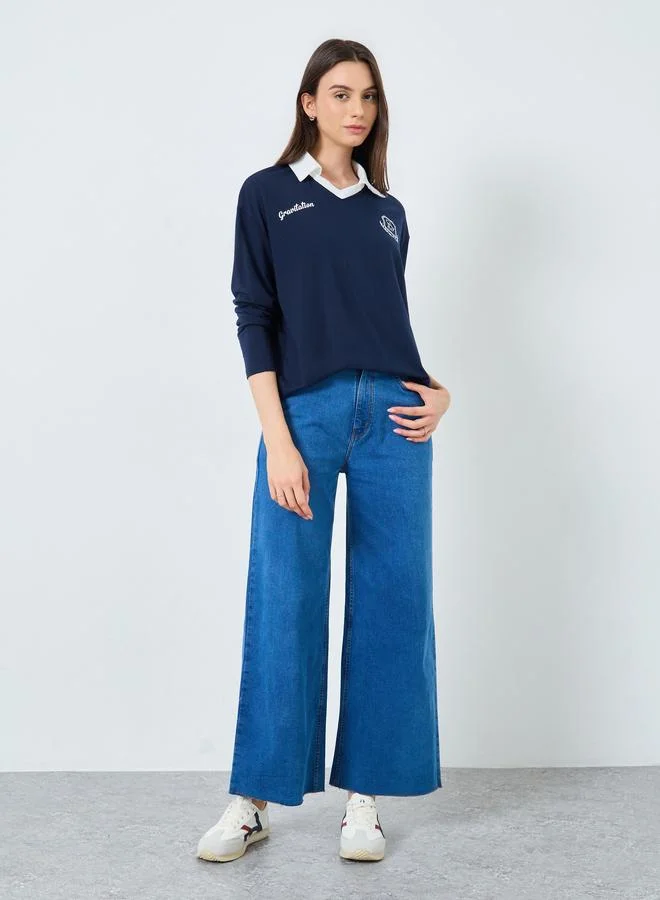Take Two Take Two Women Navy Printed Polo T-Shirt