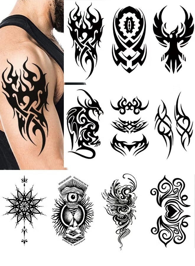 10 Pack Temporary Tattoos Big Tribal Totem Tattoo Sticker for Men Women Black Large Body Art Makeup Fake Tattoo Waterproof Removable - Image 1
