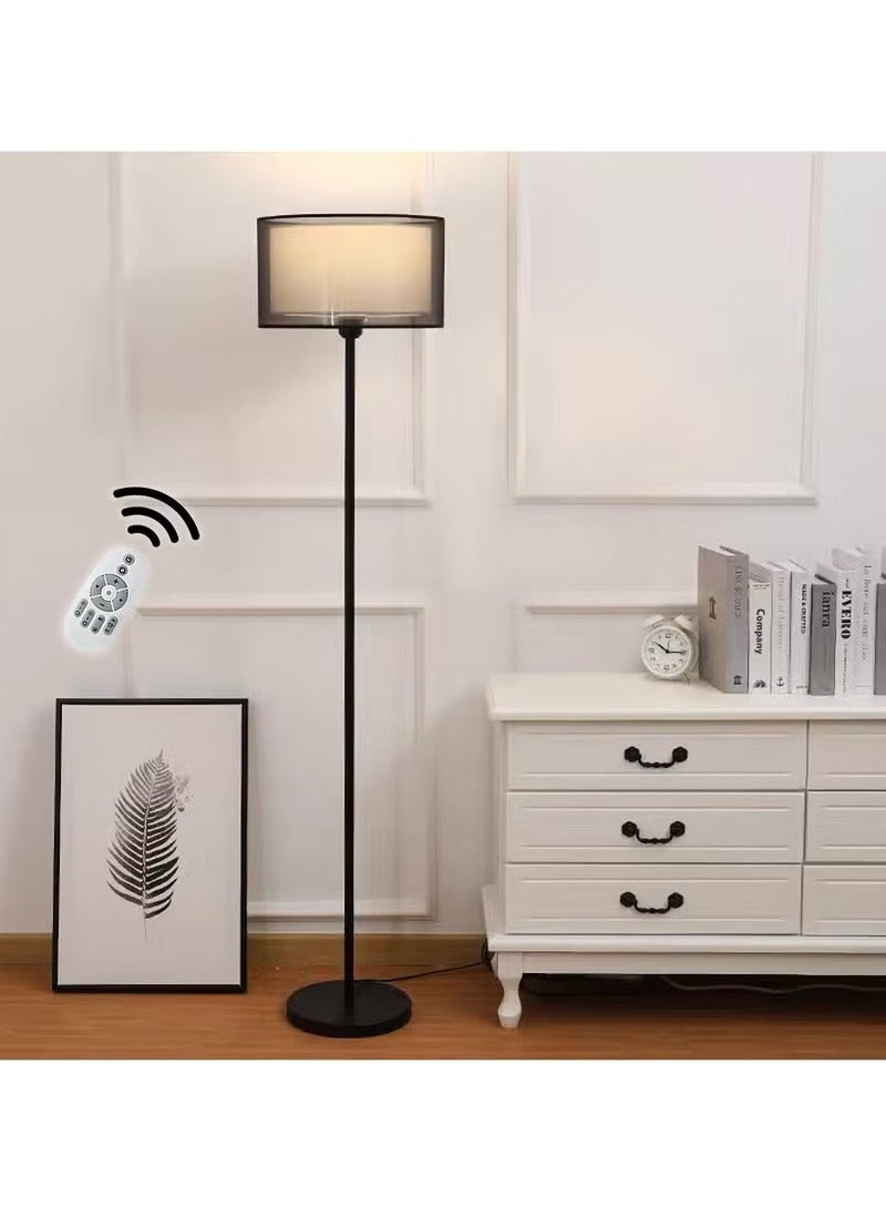 HOMESTAR Floor Lamp with Dual-layer lampshade, Tri-color dimmable Vertical Standing Lamp Modern Minimalist Floor Lighting Home Living Room Office Decor, Remote Control Black Metal 12 Watt  - Image 1