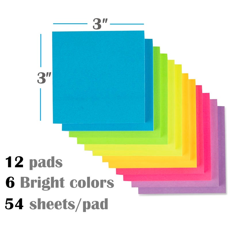 Kozerite (12 Pack) Pop-up Sticky Notes 3x3 in,Bright Colors Super Sticking Power Memo Pads, 6 Colors, Strong Adhesive - Image 2