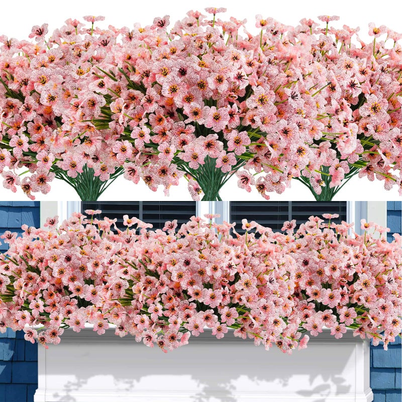 Uieke Artificial Fake Flowers 16 Bundles Outdoor Plastic Flowers Cemetery Flowers UV Resistant No Fade Floral Arrangements Outside Hanging Planter Home Garden Porch Window Box Dcor Pink