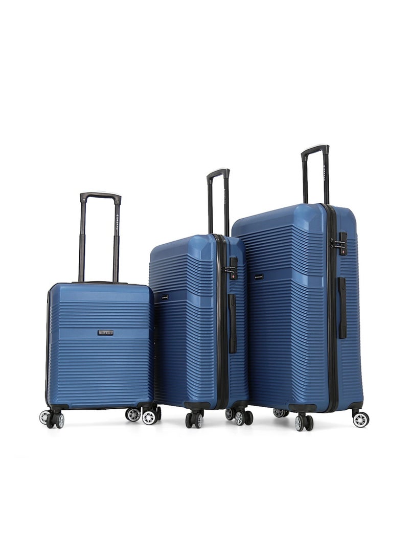 GIORDANO طقم حقائب أمتعة بعجلات من الجانب الصلب 3 قطع، أزرق (S-20&quot;،M-24&quot;،L-28&quot;)  - Image 1