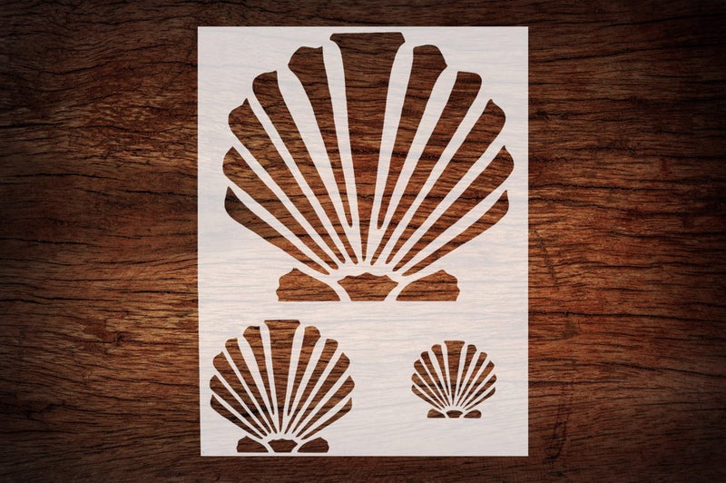 STENCILAIR Reusable Scallop & Sea Shells Stencil 8.5" x 11" - Custom Beach-Themed Design for Coastal Crafts - Image 1