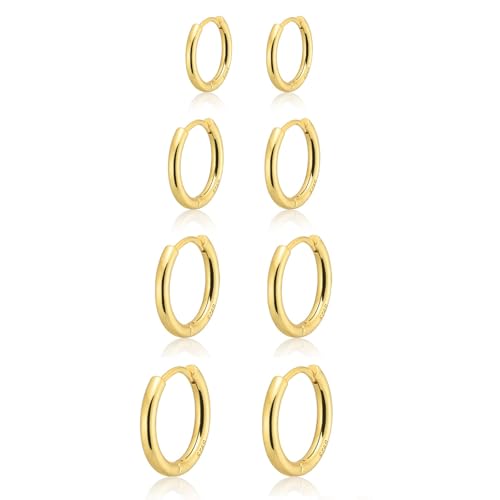 Gokeey Gold Earrings for Women Men, 14k Gold Plated Hypoallergenic Small Hoop Earrings Jewelry, Gold Huggie Hoops Earrings Set Lightweight Cartilage Earrings Gifts 4 Pair - Image 1