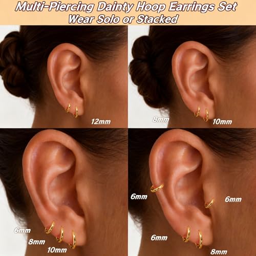 Gokeey Gold Earrings for Women Men, 14k Gold Plated Hypoallergenic Small Hoop Earrings Jewelry, Gold Huggie Hoops Earrings Set Lightweight Cartilage Earrings Gifts 4 Pair - Image 4