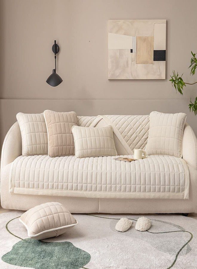 vctops Velvet Plush Plaid Quilted Sofa Cover Super Soft Non Slip Sectional Couch Cover Farmhouse Fluffy Fuzzy Sofa Slipcover Furniture Protector for Dogs Cats Pet (Cream,28"x28") - Image 3