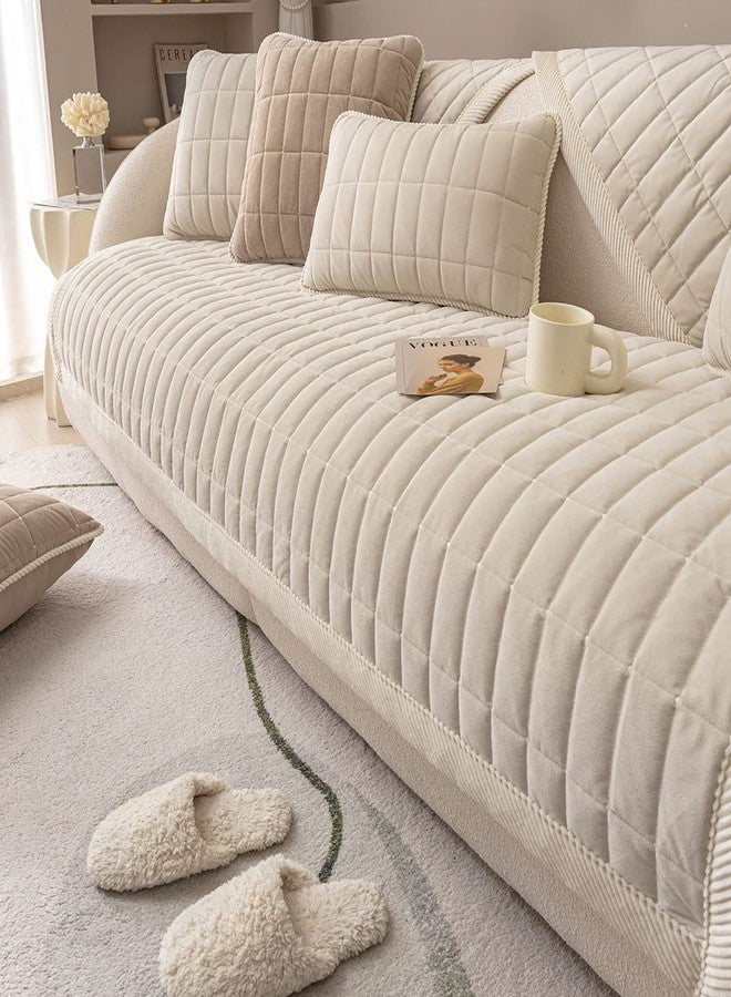 vctops Velvet Plush Plaid Quilted Sofa Cover Super Soft Non Slip Sectional Couch Cover Farmhouse Fluffy Fuzzy Sofa Slipcover Furniture Protector for Dogs Cats Pet (Cream,28"x28") - Image 5