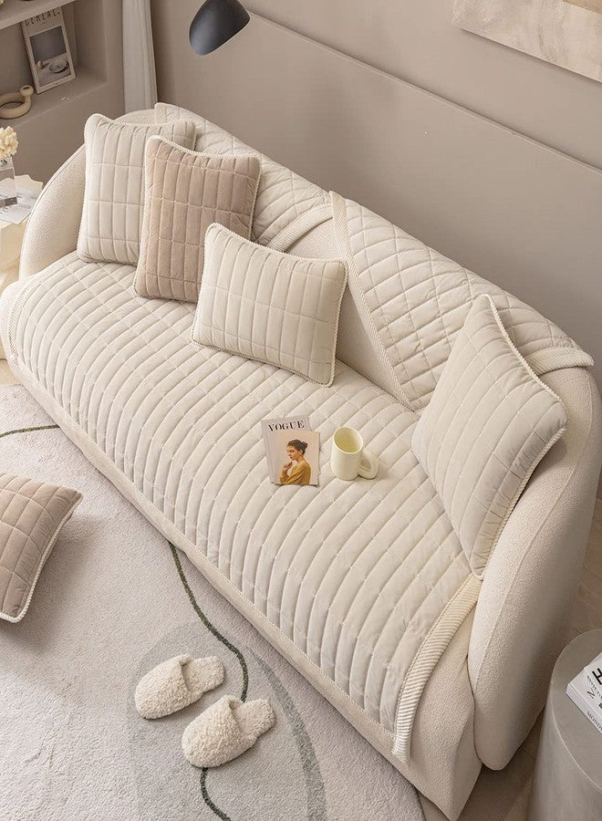 vctops Velvet Plush Plaid Quilted Sofa Cover Super Soft Non Slip Sectional Couch Cover Farmhouse Fluffy Fuzzy Sofa Slipcover Furniture Protector for Dogs Cats Pet (Cream,28"x28") - Image 4