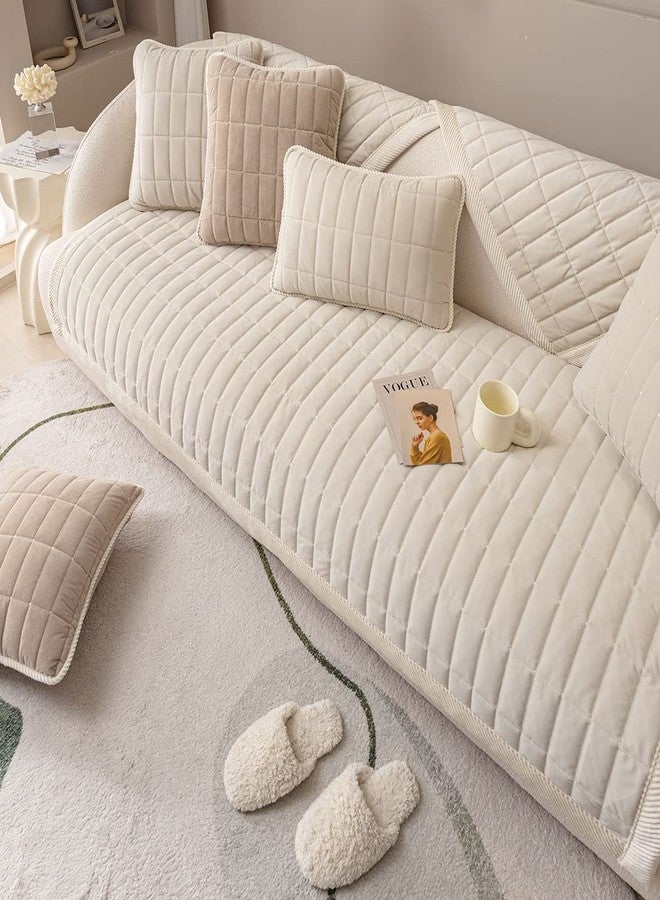 vctops Velvet Plush Plaid Quilted Sofa Cover Super Soft Non Slip Sectional Couch Cover Farmhouse Fluffy Fuzzy Sofa Slipcover Furniture Protector for Dogs Cats Pet (Cream,28"x28") - Image 2