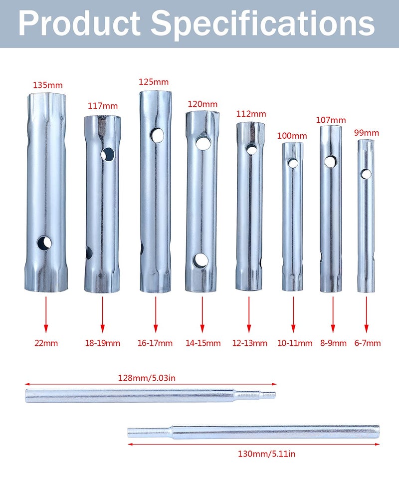 ELIUNG 10Pcs Dual-Ended Wrench 6-22mm, Socket Plumber Back Nut Tap Spark Plug Spanner Set Extended Spark Plug Wrench Set Dual Purpose Hollow Hexagonal Threaded Sleeve Tool - Image 2