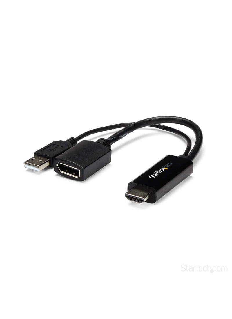 Startech.com StarTech.com 4K 30Hz HDMI to DisplayPort Video Adapter w/ USB Power - 6 in - HDMI 1.4 (Male) to DP 1.2 (Female) Active Monitor Converter (HD2DP), Black  - Image 1