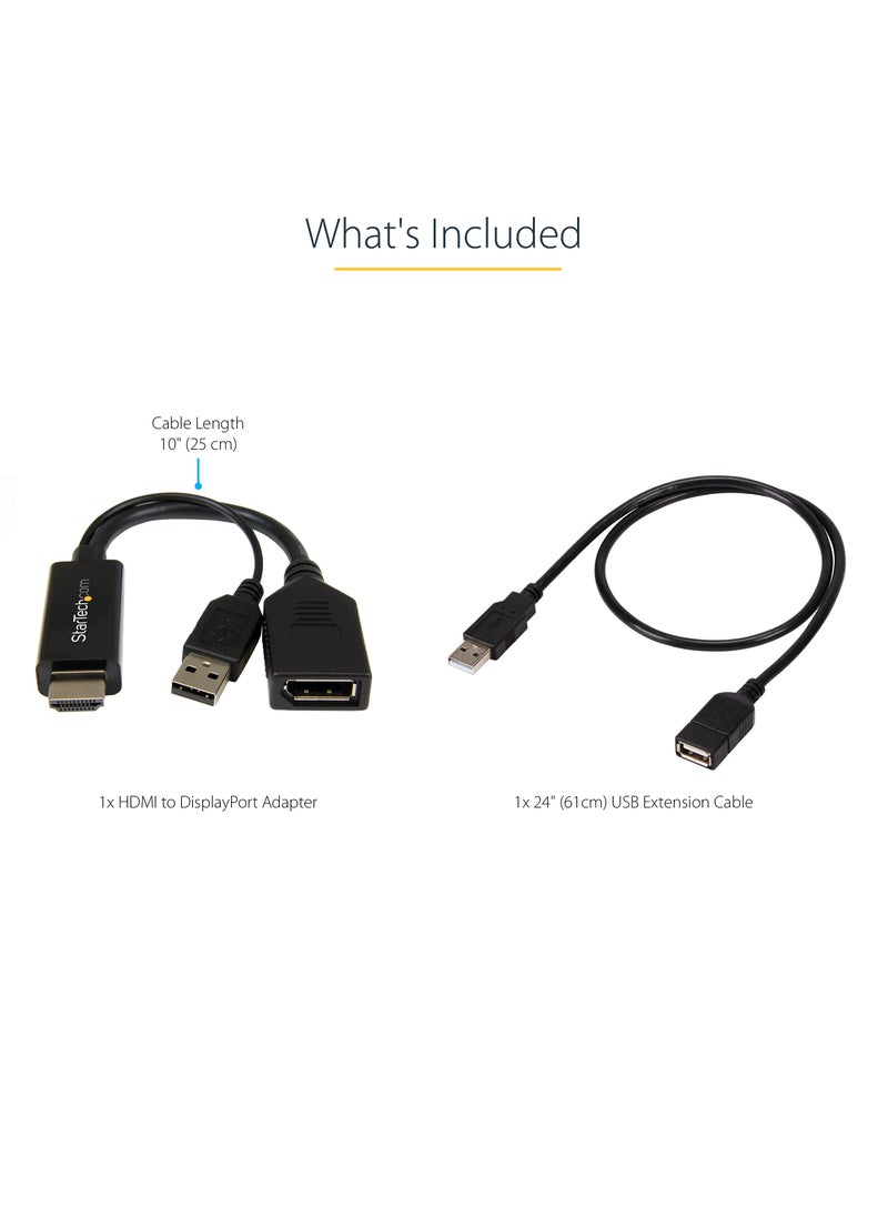 Startech.com StarTech.com 4K 30Hz HDMI to DisplayPort Video Adapter w/ USB Power - 6 in - HDMI 1.4 (Male) to DP 1.2 (Female) Active Monitor Converter (HD2DP), Black  - Image 4