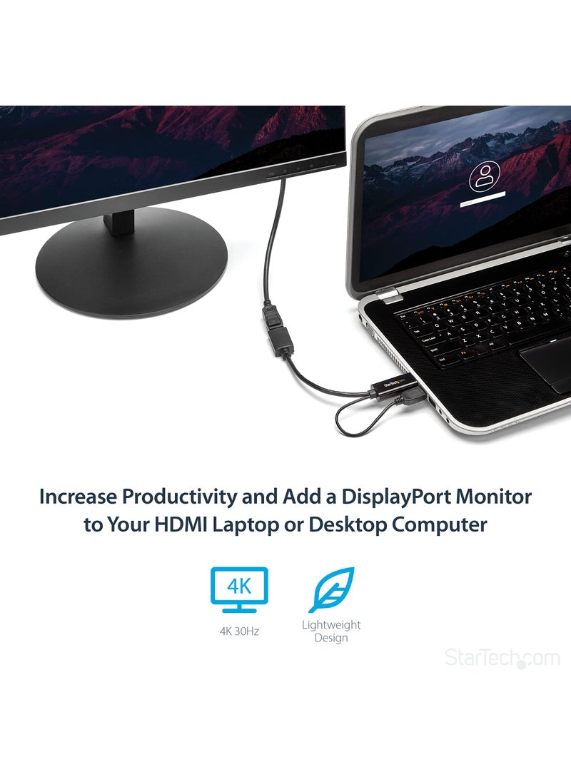 Startech.com StarTech.com 4K 30Hz HDMI to DisplayPort Video Adapter w/ USB Power - 6 in - HDMI 1.4 (Male) to DP 1.2 (Female) Active Monitor Converter (HD2DP), Black  - Image 3