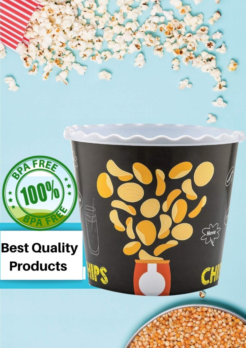ONONEXPRESS Modern Style Reusable Plastic Popcorn Containers / Popcorn Bowls Set for Movie Theater Night - Washable in the Dishwasher - (BPA Free-4 Pack) (Color: Yellow  Brown  Red/White and Blue Popcorn Boxes) - Image 5