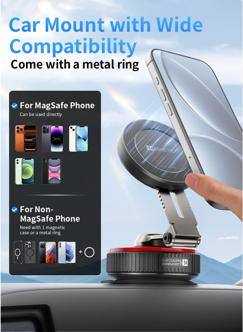 TONEOF 2025 Latest Magnetic Car Phone Holder, 360° Rotatable Car Phone Stand for MagSafe, Car Mount with Strong Vacuum Suction Cup&Retractable Arm, Mini Car Stand with Magnetic Ring for all Smartphone - Image 4