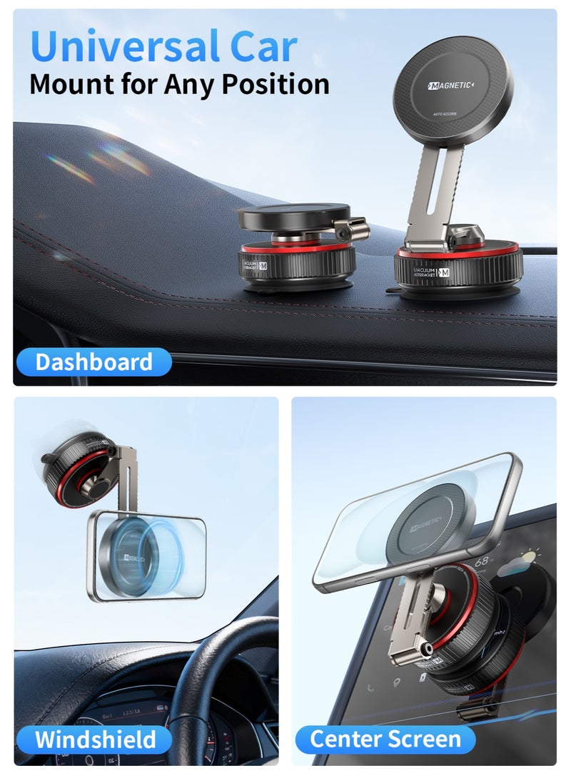 TONEOF 2025 Latest Magnetic Car Phone Holder, 360° Rotatable Car Phone Stand for MagSafe, Car Mount with Strong Vacuum Suction Cup&Retractable Arm, Mini Car Stand with Magnetic Ring for all Smartphone - Image 2