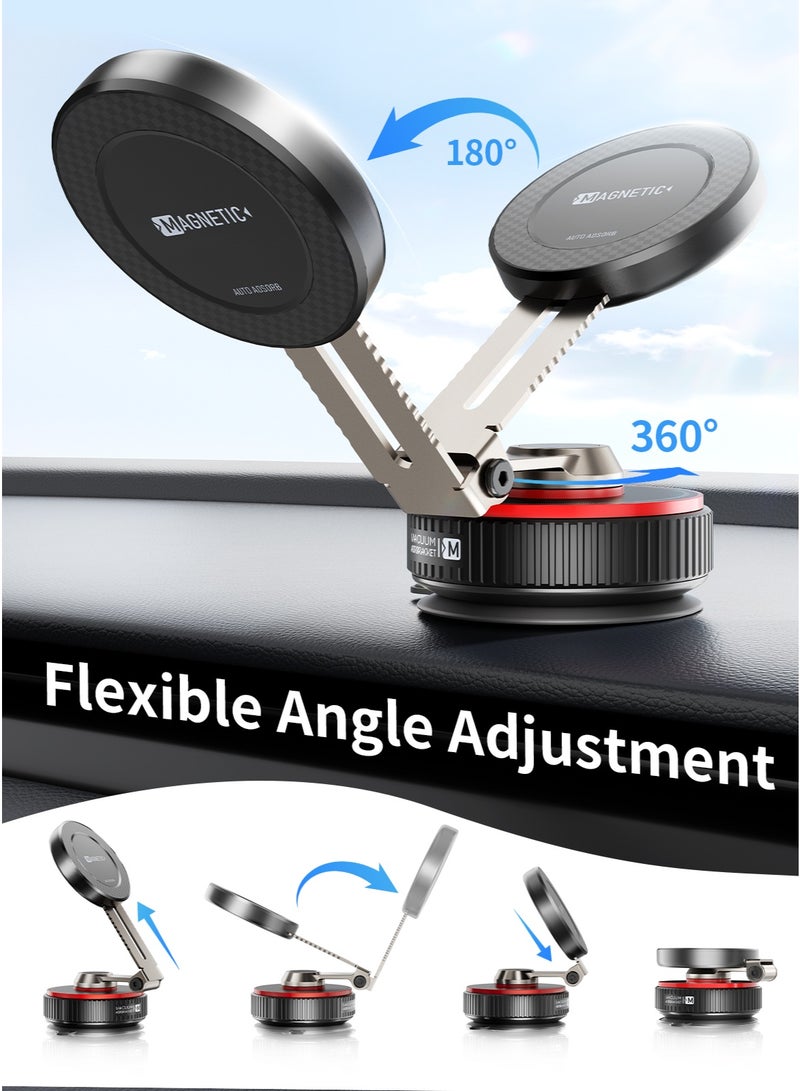 TONEOF 2025 Latest Magnetic Car Phone Holder, 360° Rotatable Car Phone Stand for MagSafe, Car Mount with Strong Vacuum Suction Cup&Retractable Arm, Mini Car Stand with Magnetic Ring for all Smartphone - Image 5