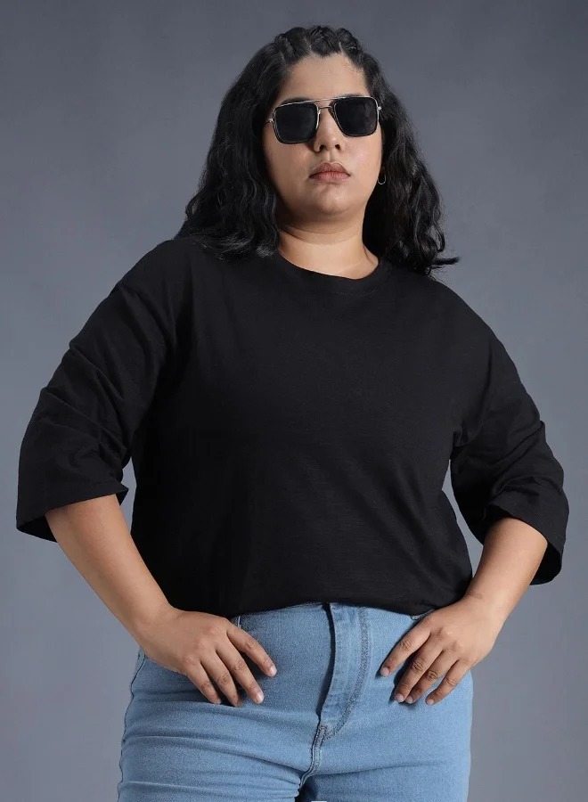 HIGH STAR Women’s Regular Fit Black T-shirt – Classic and Trendy