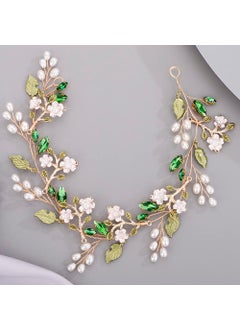 BERYUAN Bridal Cute Flowers Headband for Bride Bridesmaid Green leaf Crystal Hair Piece Beads Hair Vine 