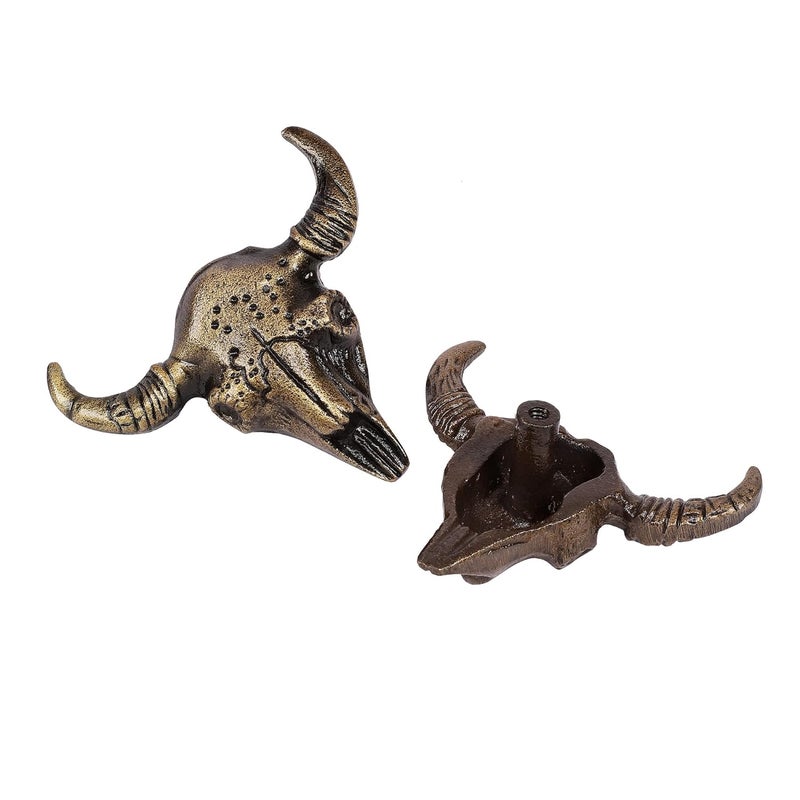 Two Moustaches Cast Iron Buffalo Skull Design CabinetWardrobe Knobs Standard Antique Brass Pack of 6 - Image 2
