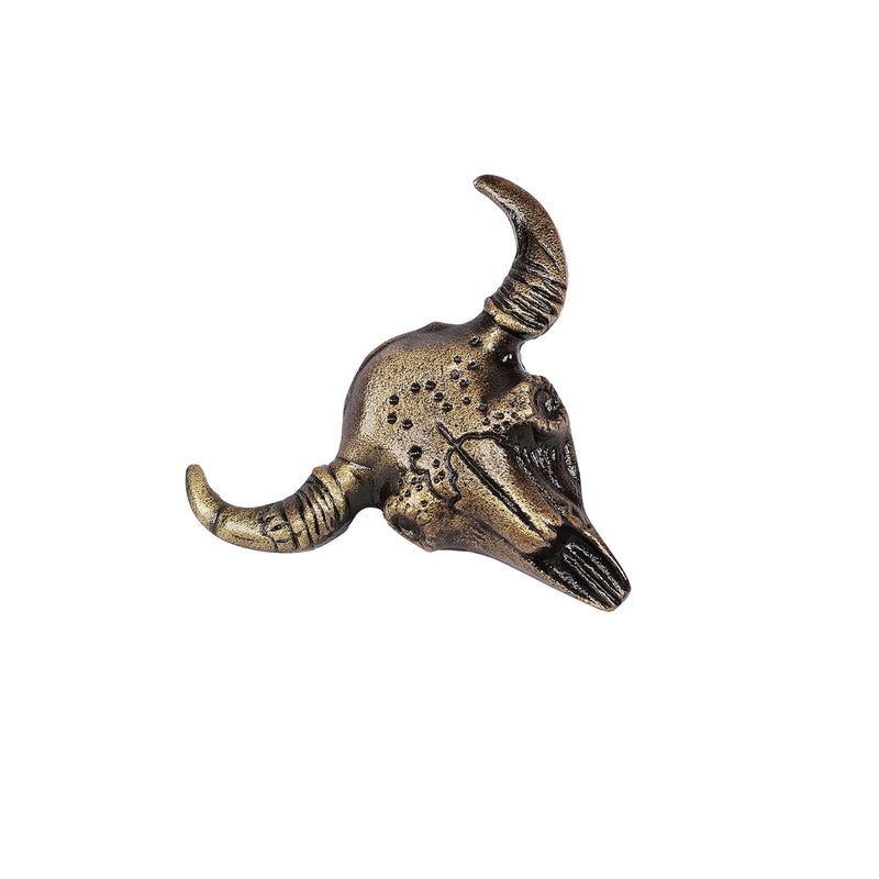 Two Moustaches Cast Iron Buffalo Skull Design CabinetWardrobe Knobs Standard Antique Brass Pack of 6 - Image 3