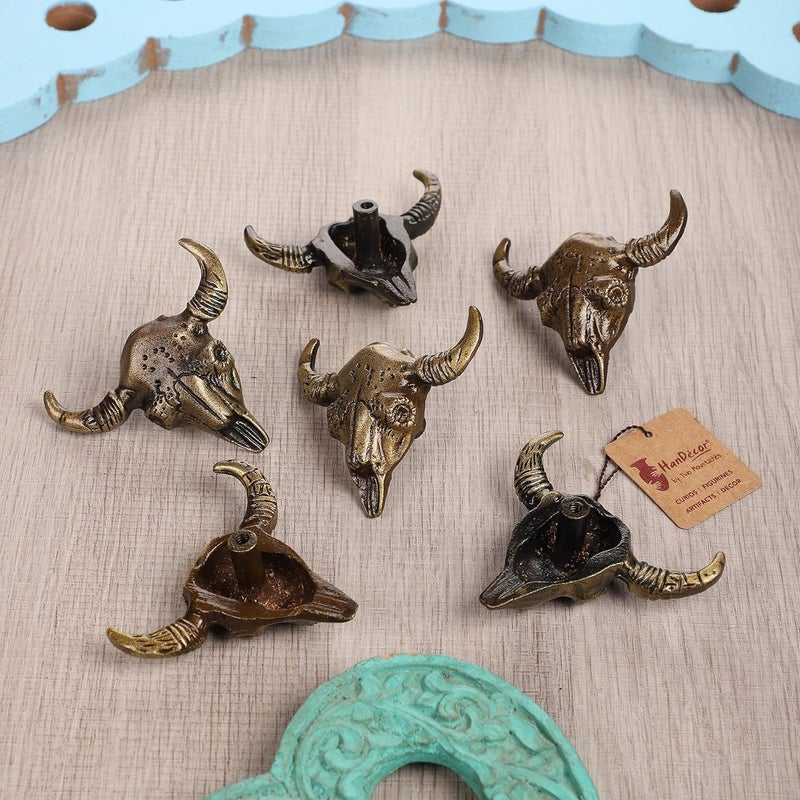 Two Moustaches Cast Iron Buffalo Skull Design CabinetWardrobe Knobs Standard Antique Brass Pack of 6 - Image 4