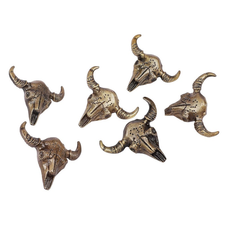 Two Moustaches Cast Iron Buffalo Skull Design CabinetWardrobe Knobs Standard Antique Brass Pack of 6 - Image 1