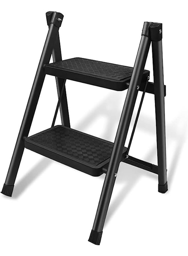 2 Step Ladder Folding Step Stool with Anti-Slip Sturdy and Wide Pedal, Aluminum Portable Lightweight Step Stool for Adults Multi-Use for Home and Kitchen - Image 1
