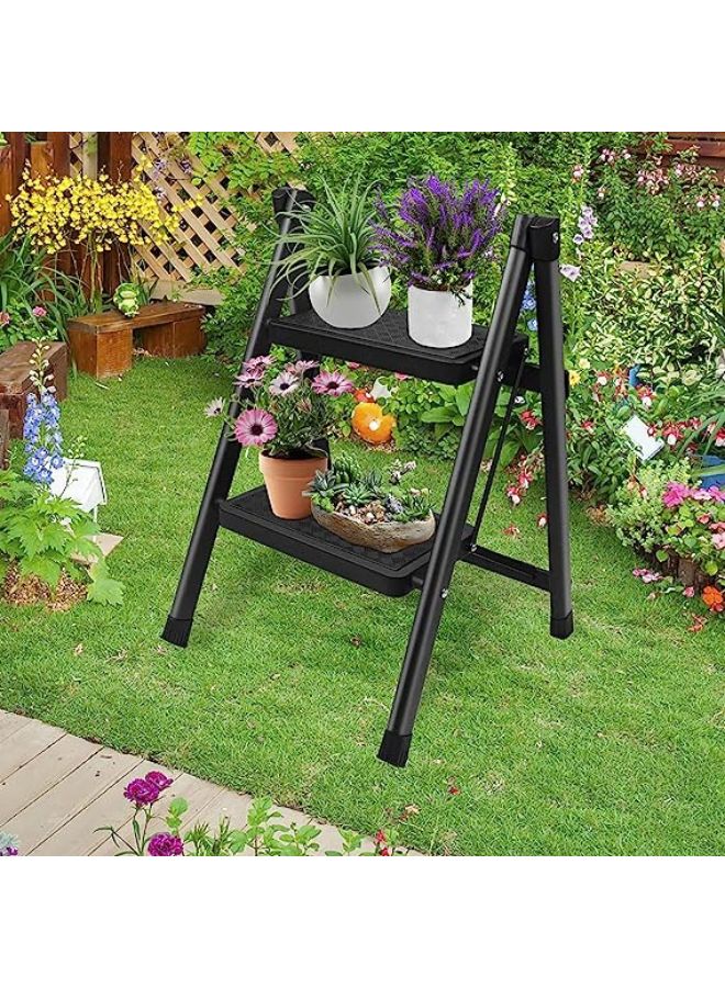 2 Step Ladder Folding Step Stool with Anti-Slip Sturdy and Wide Pedal, Aluminum Portable Lightweight Step Stool for Adults Multi-Use for Home and Kitchen - Image 2