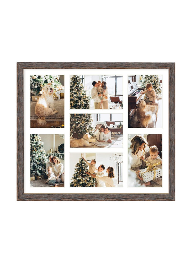 Golden State Art Golden State Art 137x157 Distressed Brown Wood Collage Frame  White Mat  Displays Seven 4x6 Photos  Real Glass Sawtooth Hanger Swivel Tabs  Wall Mounting Landscape Portrait 