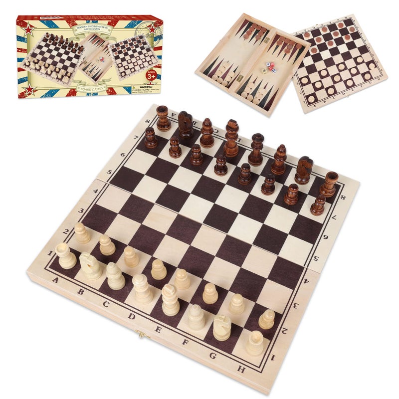GOTHINK Wooden Chess Checker and Backgammon 3 in 1 Board Game SetClassic Traditional Travel Night Toy and Game Gift Set for Kids Adults Senior Family - Image 3