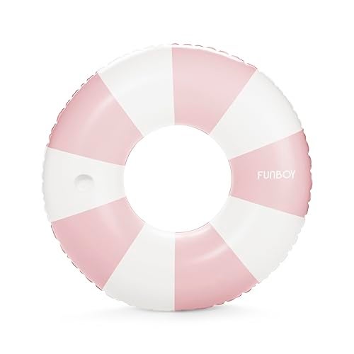 FUNBOY فان بوي طوف سباحة عملاق بتصميم مخطط وردي قديم قابل للنفخ مع حامل أكواب 48 طوف كبير للبالغين أنبوب داخلي ألعاب بركة السباحة حلقات السباحة طوف للراحة بجانب المسبح في الصيف - Image 1