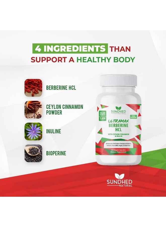 Sundhed Natural Ultramax Berberine HCL with Ceylon Cinnamon, Hydrochloride Supplement Capsules - Image 3