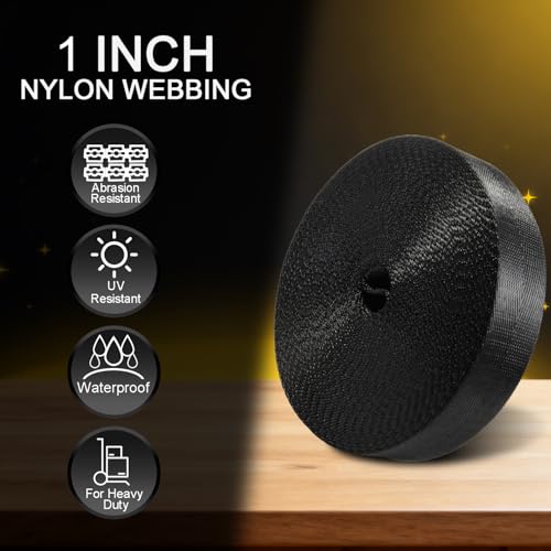 CooBigo 10 Yard Nylon Webbing 1 Inch Wide, V Pattern Black Nylon Strap Roll, Heavy Duty 1" Webbing Straps for Bags, Backpack, Luggage, Lawn Chair or Outdoor Gear DIY Crafting - Image 2