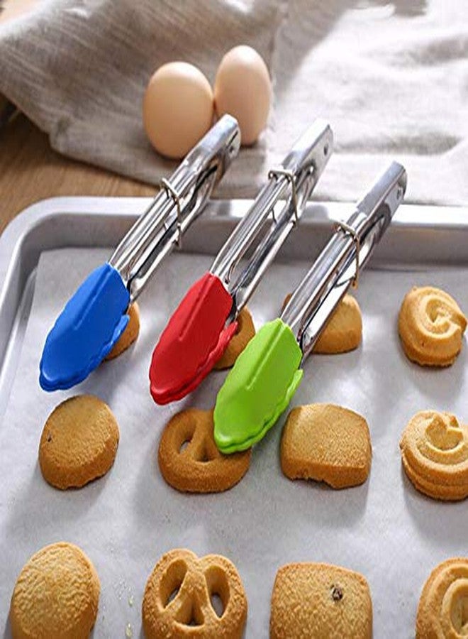 vipolish 3Pcs Small Tongs With Silicone Tips 7 Inch Serving Tongs Mini Kitchen Stainless Steel Food Tongs for BBQ Salad Cooking Appetizers (Red Green Blue) - Image 3