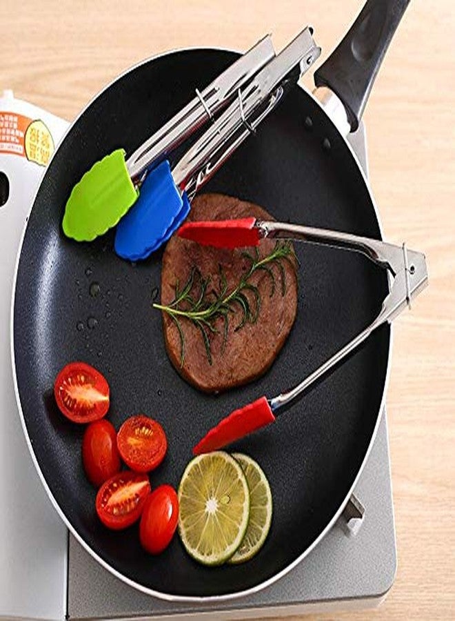 vipolish 3Pcs Small Tongs With Silicone Tips 7 Inch Serving Tongs Mini Kitchen Stainless Steel Food Tongs for BBQ Salad Cooking Appetizers (Red Green Blue) - Image 2
