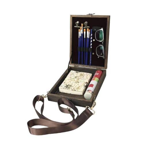 ZREVSB Writers Messenger Wooden Box Bag Handmade Retro Crossbody Sketch Tool Box Portable Artist Storage for Brushes Pens Outdoor Painting - Image 3