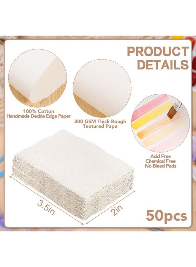 Prudiut 50 Sheets Cotton Watercolor Paper, 300 GSM, 2 x 3.5 inch Deckled Edge, Ideal for Watercolor Painting, Acrylic Sketching, Crafting - Image 2