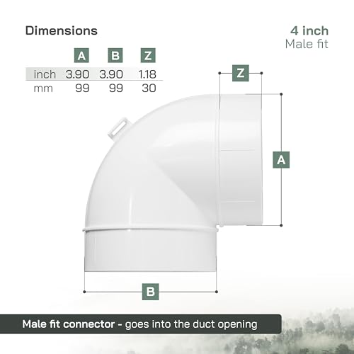 Vent Systems 90 Degree 4" Inch Elbow - Plastic Ducting Connector - Duct Fitting for Round Rigid or Flexible PVC Pipe/Tube Ventilation System Adapter - Dryer Duct/HVAC Duct Fittings - Image 2