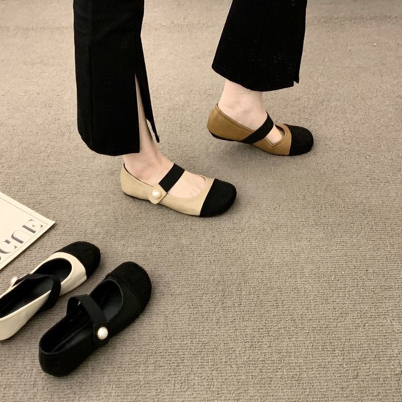 One Pedal Round Head Single 2024 Spring And Pearl Elastomer Color-Matching Mary Jane Shoes Young Teacher Shoes Soft Sole - Image 2