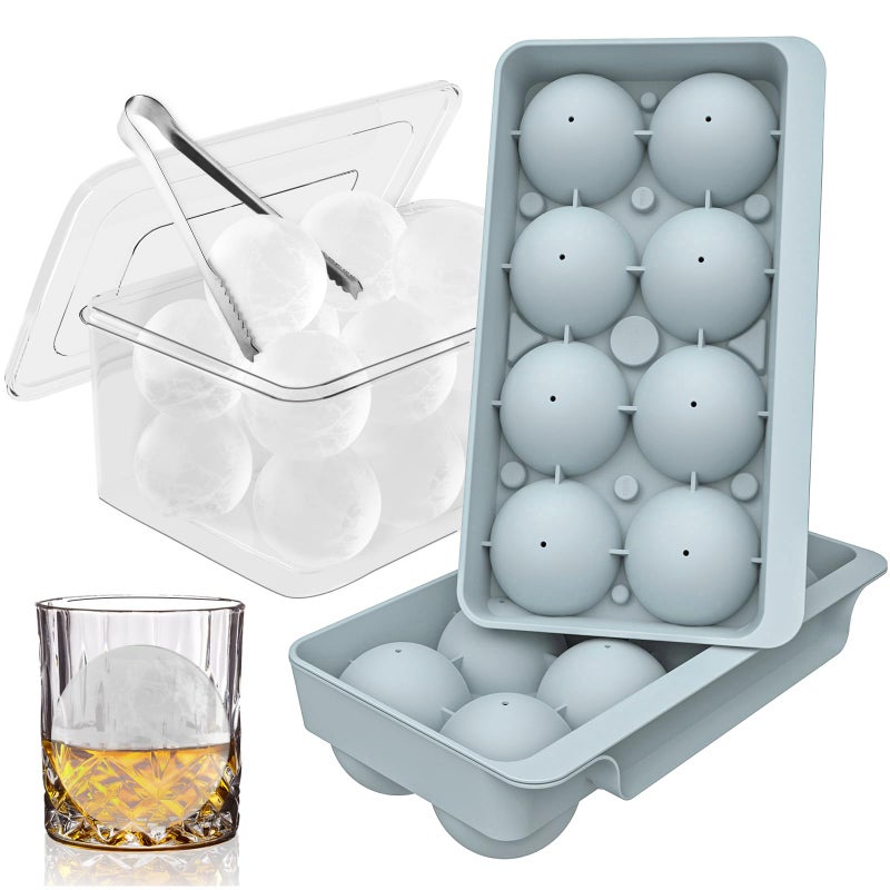 WIBIMEN Large Ice Cube Molds, Big Round Whiskey Ice Cube Trays for Freezer, Easy to Fill & Release, Whiskey Bourbon Cocktail(2.5In*8 Balls- Blue/2 Pack) - Image 1
