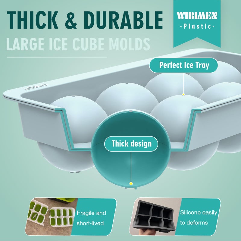 WIBIMEN Large Ice Cube Molds, Big Round Whiskey Ice Cube Trays for Freezer, Easy to Fill & Release, Whiskey Bourbon Cocktail(2.5In*8 Balls- Blue/2 Pack) - Image 5