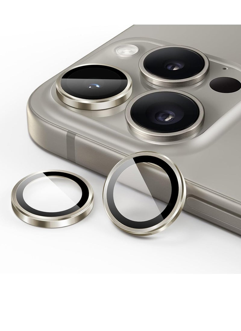 Raxoom Camera Lens Protector for iPhone 15 Pro 6.1-Inch and iPhone 15 Pro Max 6.7-Inch, 9H Tempered Glass Metal Individual Ring Cover, HD Clear, 3-Pack (Natural Titanium) - Image 1