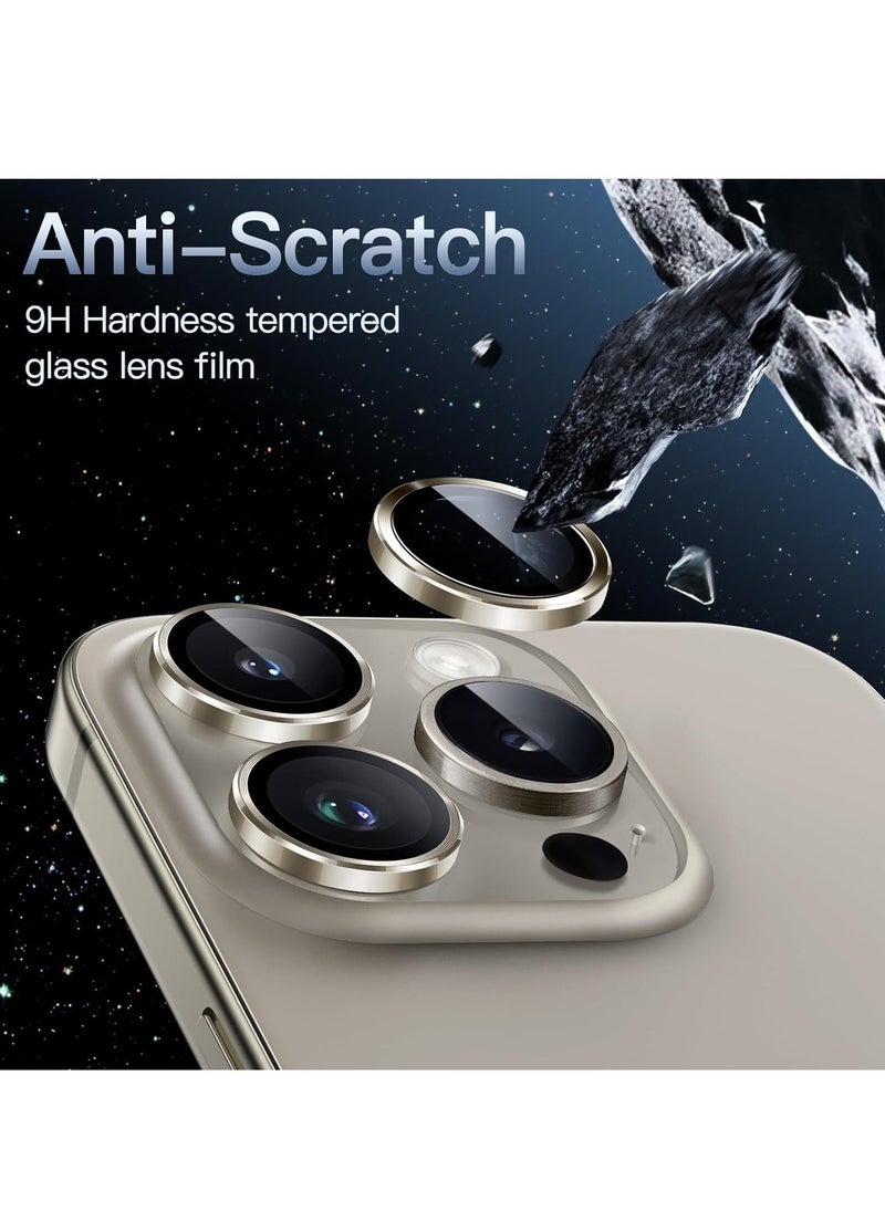 Raxoom Camera Lens Protector for iPhone 15 Pro 6.1-Inch and iPhone 15 Pro Max 6.7-Inch, 9H Tempered Glass Metal Individual Ring Cover, HD Clear, 3-Pack (Natural Titanium) - Image 3