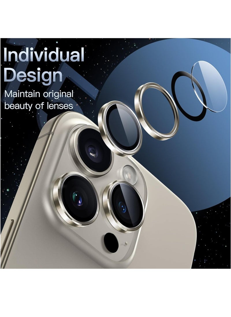 Raxoom Camera Lens Protector for iPhone 15 Pro 6.1-Inch and iPhone 15 Pro Max 6.7-Inch, 9H Tempered Glass Metal Individual Ring Cover, HD Clear, 3-Pack (Natural Titanium) - Image 2