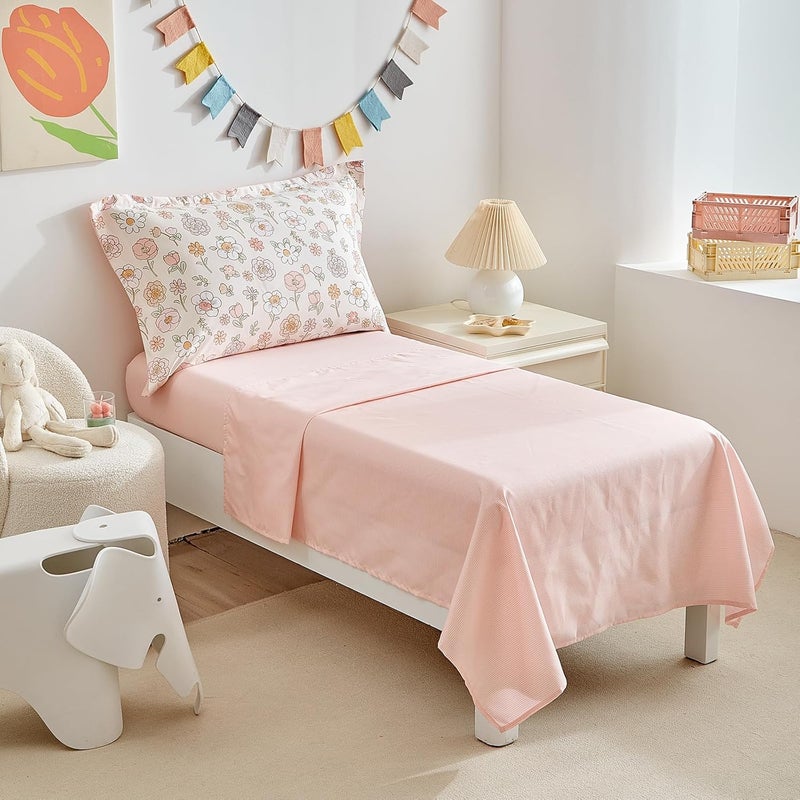 DuShow Floral 4 Piece Girls Toddler Bed Comforter Set Pink Flower Reversible Toddler Bedding Set Soft Baby Crib Bed Sheets Set in a Bag  Include Quilt ComforterFlat SheetFitted SheetPillowcase - Image 4